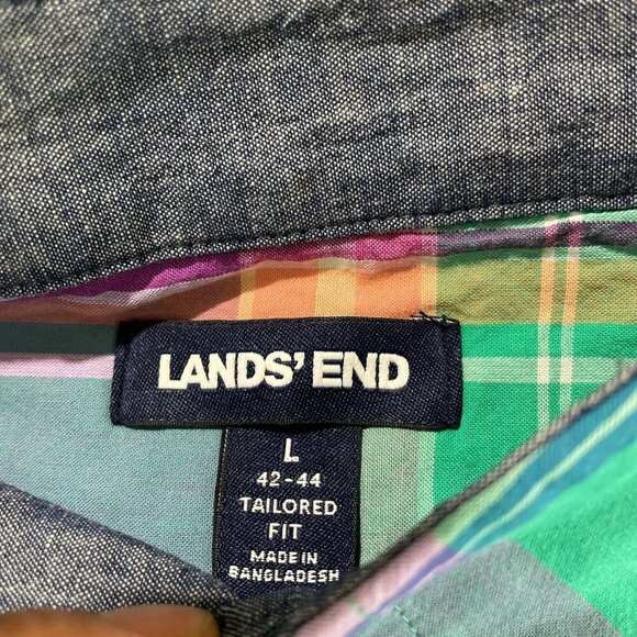 NWOT Lands' End Men's L Tailored Fit Short Sleeve Plaid Button-Down Multi - Picture 6 of 9